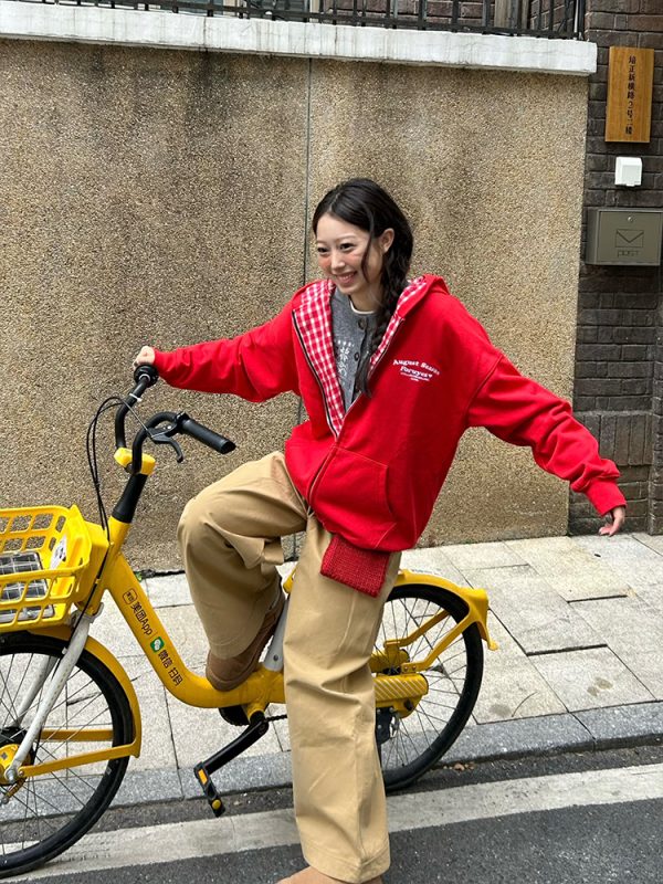 Red Plaid Spliced Slogan Loose Fleece Zipper Hoodie Jacket for Autumn Winter Y2K Style