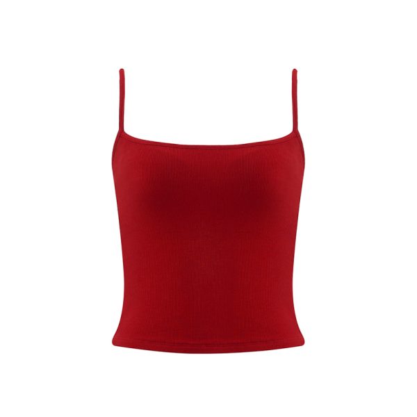 Red Slim Fit Camisole for Women - Stylish Short Top with Chest Pad, Perfect for Layering or Outdoor Wear