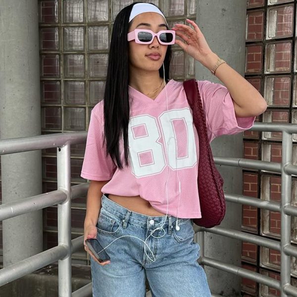 Retro American Sexy Loose Letter Print Short Sleeve Sports T-Shirt for Women - Versatile Casual Top, Y2K Fashion Trend