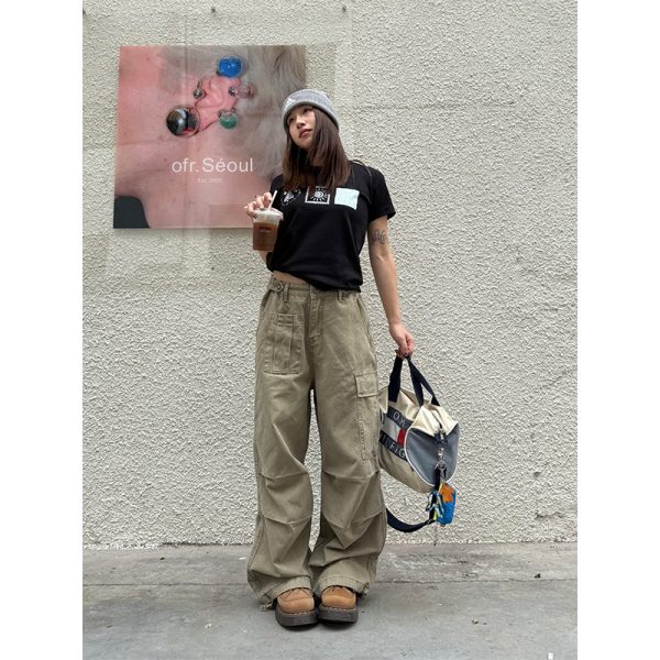 Retro American-Style Multi-Pocket Wide-Leg Work Pants for Men and Women - Casual Slimming Loose Fit Long Trousers