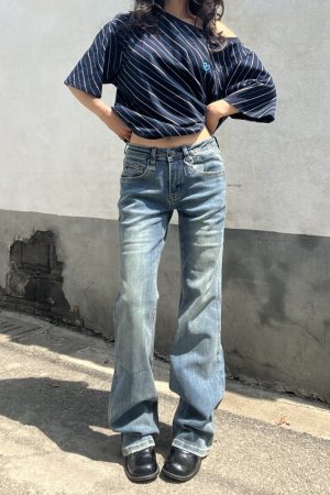 Retro Blue Low-Waist Slim Fit Jeans for Women - Vintage Embroidered American Style, Spring 2025 Fashion