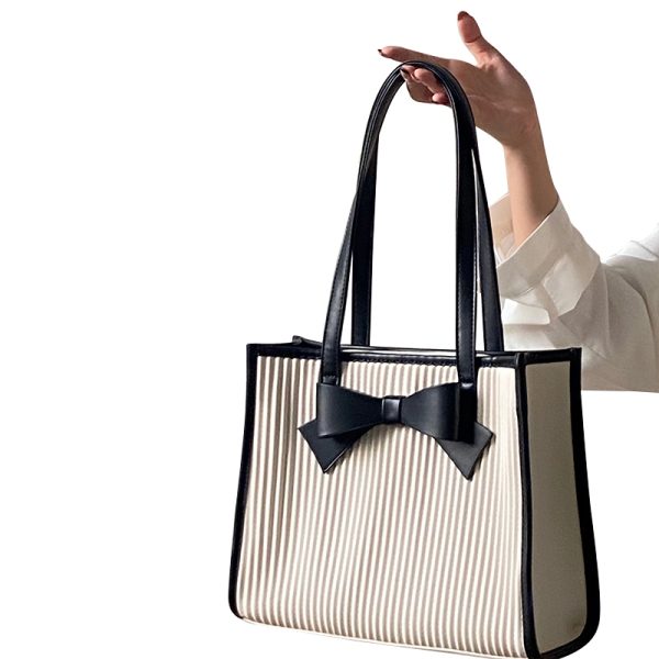 Retro Bow Tote Handbag for Women - Large Shoulder Bag for Spring Summer 2025 - Trendy Vintage Style