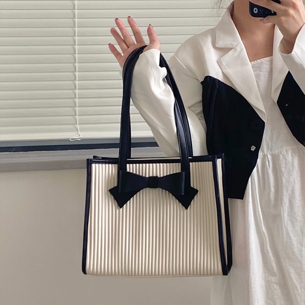 Retro Bow Tote Handbag for Women - Large Shoulder Bag for Spring Summer 2025 - Trendy Vintage Style