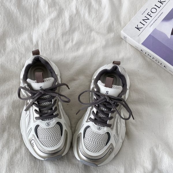 Retro Champagne Thick-Soled Sports Shoes for Women - Lightweight Breathable Casual Height-Increasing Dad Sneakers Spring 2025
