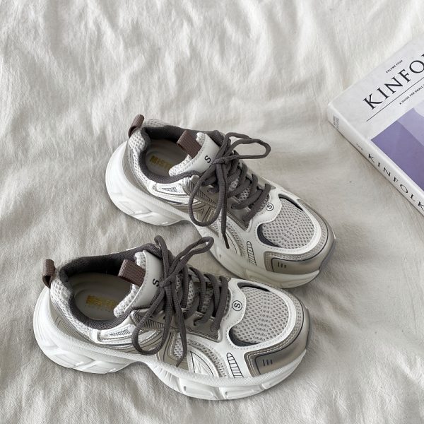 Retro Champagne Thick-Soled Sports Shoes for Women - Lightweight Breathable Casual Height-Increasing Dad Sneakers Spring 2025