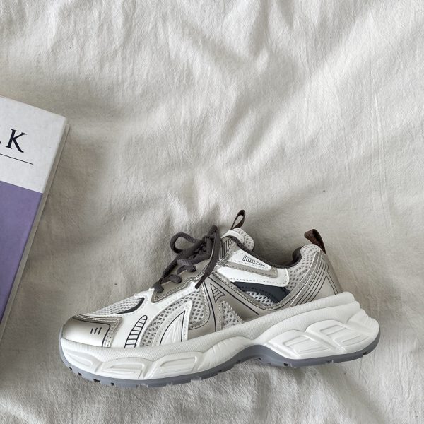 Retro Champagne Thick-Soled Sports Shoes for Women - Lightweight Breathable Casual Height-Increasing Dad Sneakers Spring 2025