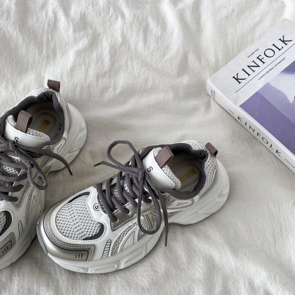 Retro Champagne Thick-Soled Sports Shoes for Women - Lightweight Breathable Casual Height-Increasing Dad Sneakers Spring 2025