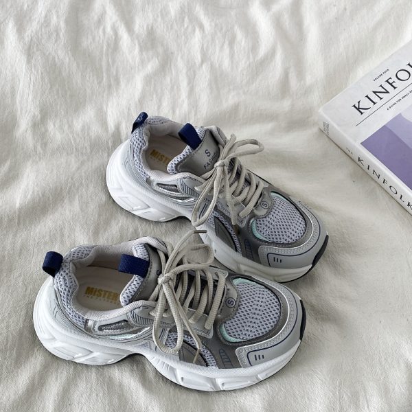 Retro Champagne Thick-Soled Sports Shoes for Women - Lightweight Breathable Casual Height-Increasing Dad Sneakers Spring 2025