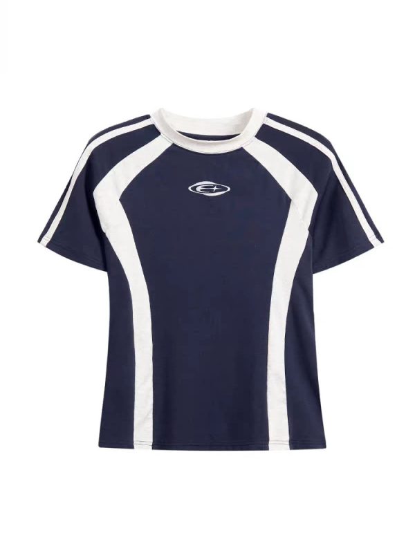 Retro Color-Blocked Raglan Short Sleeve T-Shirt for Women, Slim Fit Sporty Top, Summer Style for Trendy Girls