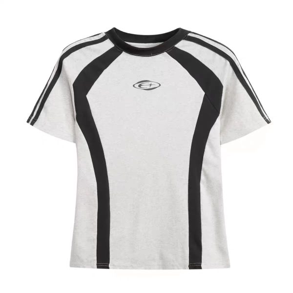 Retro Color-Blocked Raglan Short Sleeve T-Shirt for Women, Slim Fit Sporty Top, Summer Style for Trendy Girls