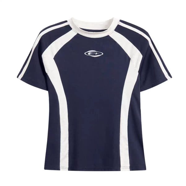 Retro Color-Blocked Raglan Short Sleeve T-Shirt for Women, Slim Fit Sporty Top, Summer Style for Trendy Girls