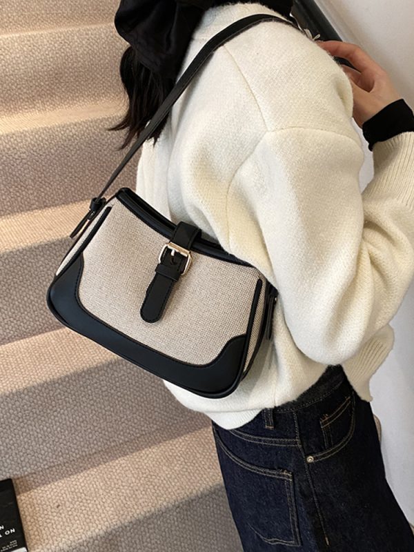 Retro Color-Blocking Handheld Shoulder Bag for Women - Spring/Summer 2025 High-End Crossbody Bag, Fashionable Casual Style