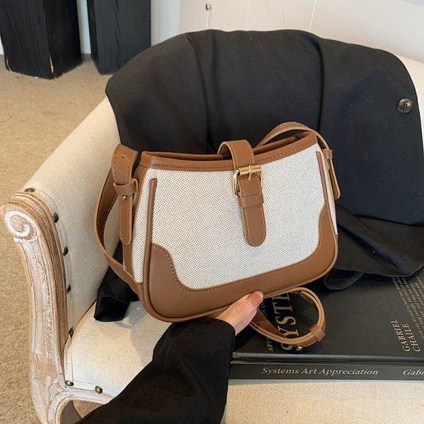 Retro Color-Blocking Handheld Shoulder Bag for Women - Spring/Summer 2025 High-End Crossbody Bag, Fashionable Casual Style