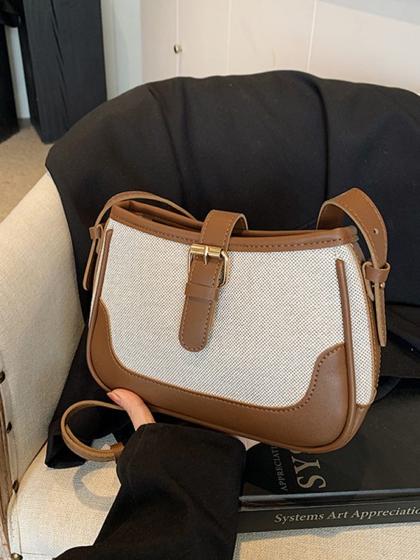 Retro Color-Blocking Handheld Shoulder Bag for Women - Spring/Summer 2025 High-End Crossbody Bag, Fashionable Casual Style