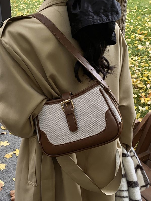Retro Color-Blocking Handheld Shoulder Bag for Women - Spring/Summer 2025 High-End Crossbody Bag, Fashionable Casual Style
