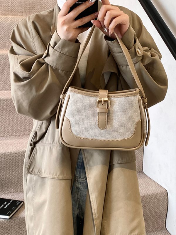 Retro Color-Blocking Handheld Shoulder Bag for Women - Spring/Summer 2025 High-End Crossbody Bag, Fashionable Casual Style