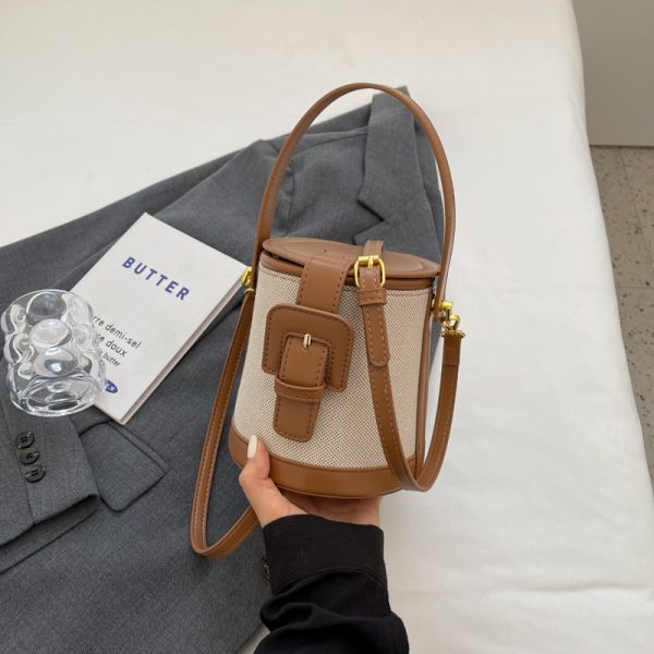 Retro Color-Blocking Women's Casual Bucket Bag - Trendy Crossbody Handbag for Summer 2025, Chic Niche Style