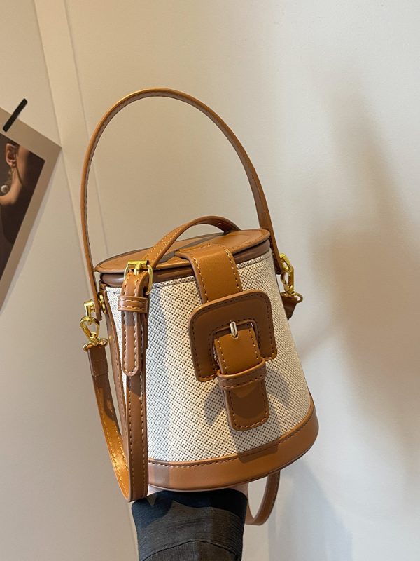 Retro Color-Blocking Women's Casual Bucket Bag - Trendy Crossbody Handbag for Summer 2025, Chic Niche Style