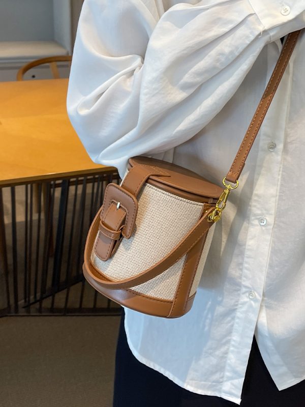 Retro Color-Blocking Women's Casual Bucket Bag - Trendy Crossbody Handbag for Summer 2025, Chic Niche Style