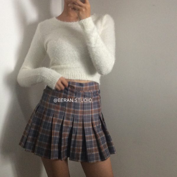 Retro Cute Multicolor Fluffy Feather Yarn Round Neck High Waist Cropped Long Sleeve Knitted Top, Y2K Inspired Fashion