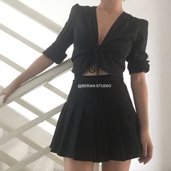 Retro Deep V Tie Long Sleeve Cardigan Shirt Top in Faux Silk - Solid Color Stylish Layering Piece