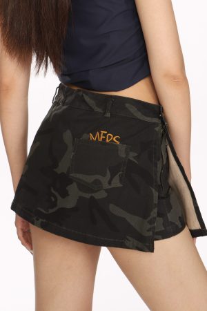 Retro Distressed Camouflage Cargo Skirt for Women - Sexy Bodycon A-Line Split Hem, Vintage Inspired Fashion