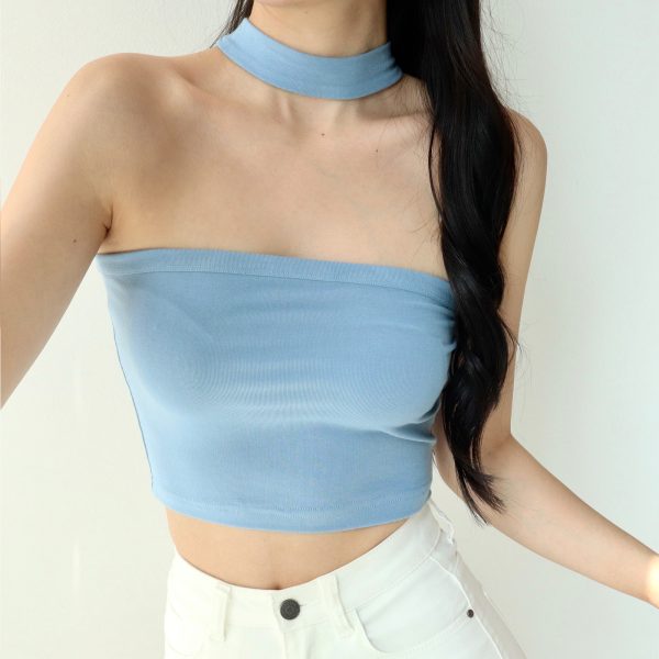 Retro European American Sleeveless Halter Top with Exposed Collarbone - Fitted Layering Piece for Feminine Style