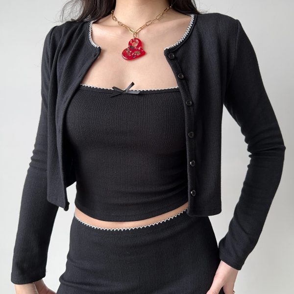 Retro European American Style Three-Piece Set: DIY New Year Camisole, Cardigan, and Skirt for Hot Girl Aesthetic