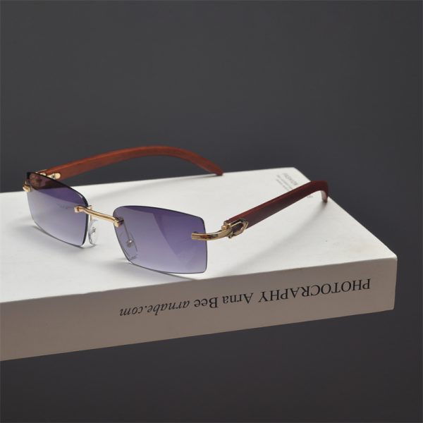 Retro Frameless Cut-Edge Rectangular Wooden Grain Sunglasses for Men and Women - Trendy Hip-Hop Party Eyewear for Small Faces