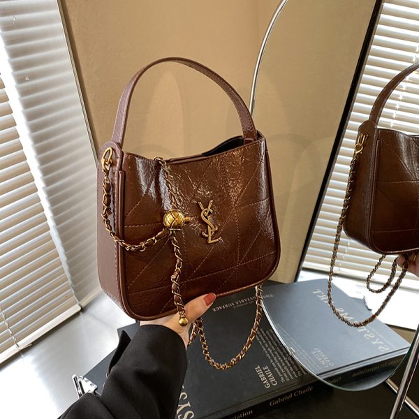 Retro High-End Oil Wax Leather Bucket Bag for Women - Trendy Versatile Shoulder Bag for Winter 2025 Fashion
