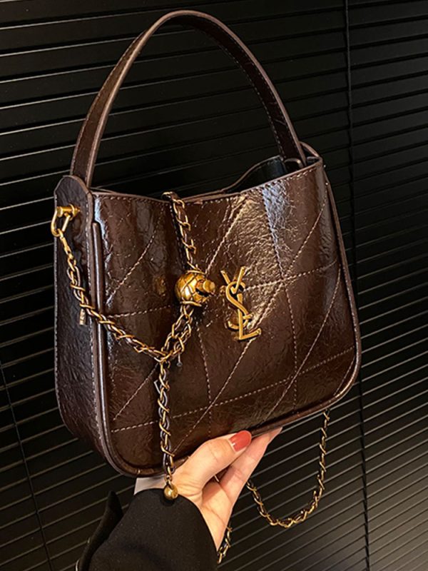 Retro High-End Oil Wax Leather Bucket Bag for Women - Trendy Versatile Shoulder Bag for Winter 2025 Fashion