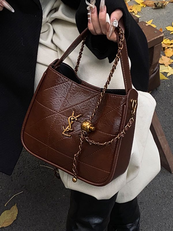 Retro High-End Oil Wax Leather Bucket Bag for Women - Trendy Versatile Shoulder Bag for Winter 2025 Fashion