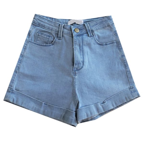 Retro High-Waisted Slim-Fit Rolled-Up Denim Shorts for Women - European and American Style, Stretchy, Chic Casual Wear