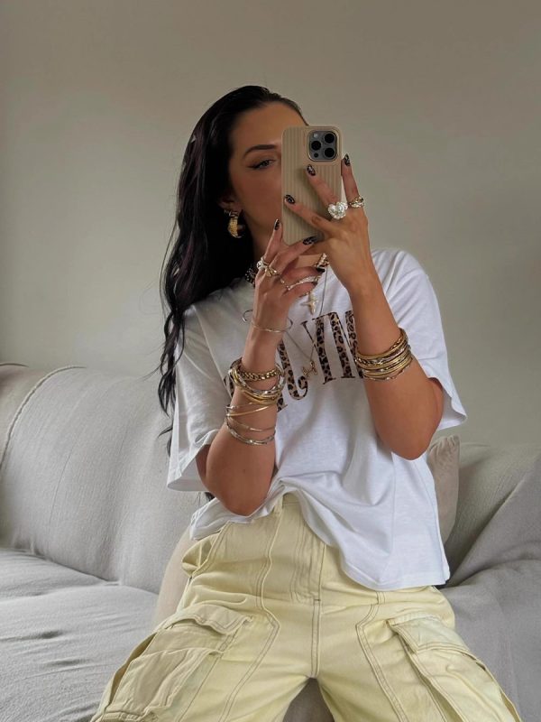 Retro Leopard Print Letter Oversized Short Sleeve T-Shirt for Women - Summer Casual Hot Girl Style