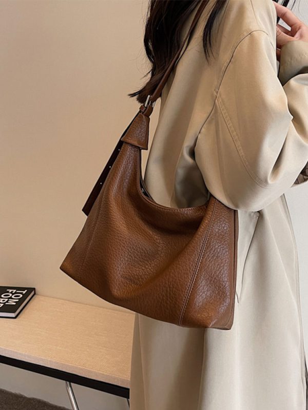 Retro Lychee Pattern Tote Bag for Women - Large Capacity Shoulder Bag for Commuting - 2025 Fashion Trend
