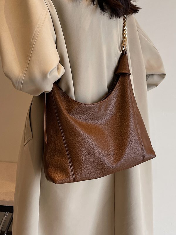 Retro Lychee Pattern Tote Bag for Women - Large Capacity Shoulder Bag for Commuting - 2025 Fashion Trend