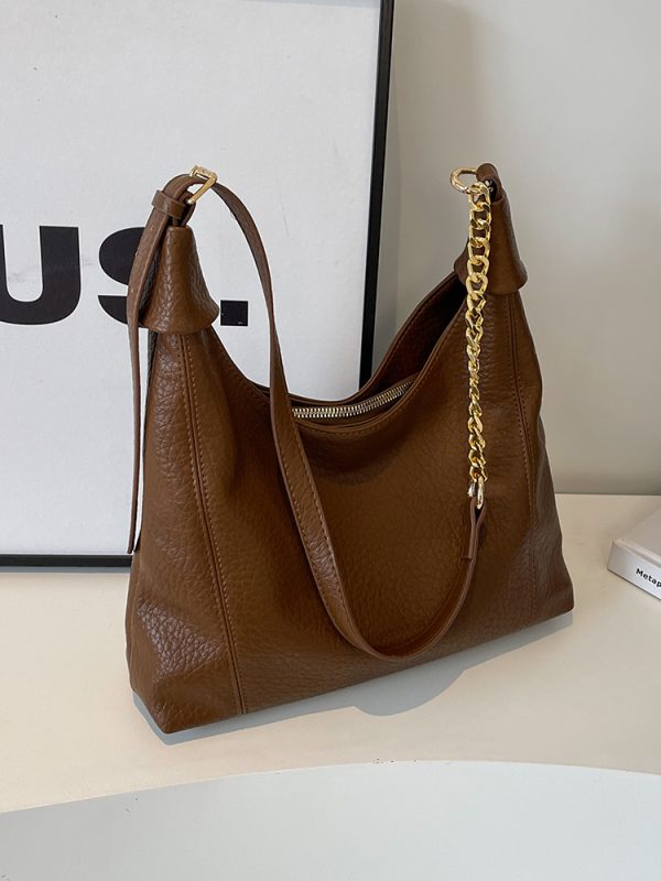 Retro Lychee Pattern Tote Bag for Women - Large Capacity Shoulder Bag for Commuting - 2025 Fashion Trend
