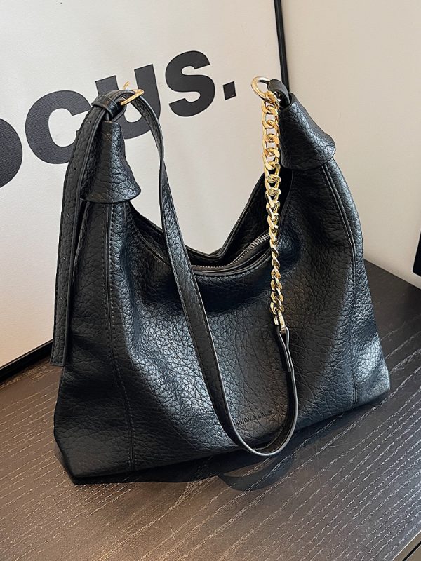 Retro Lychee Pattern Tote Bag for Women - Large Capacity Shoulder Bag for Commuting - 2025 Fashion Trend