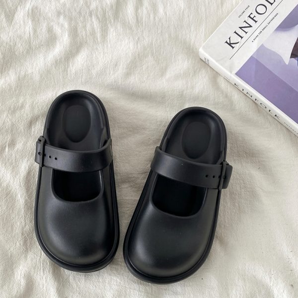 Retro Mary Jane Hole Shoes for Women - 2025 New Summer Outdoor Thick-Soled Closed-Toe Non-Slip Slippers in Y2K Style