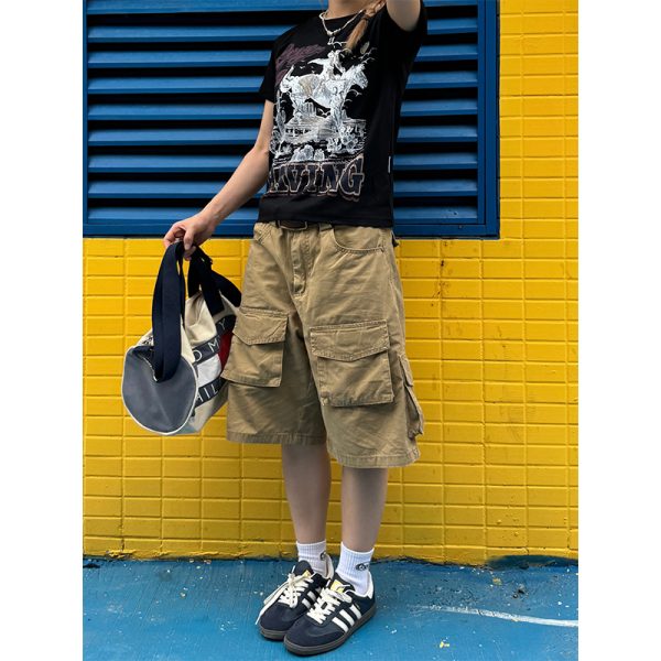Retro Multi-Pocket Work Shorts for Men and Women - Casual Loose Washed Straight-Leg 5-Point Shorts in Japanese Summer Style
