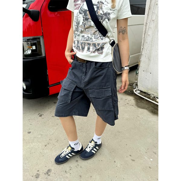 Retro Multi-Pocket Work Shorts for Men and Women - Casual Loose Washed Straight-Leg 5-Point Shorts in Japanese Summer Style