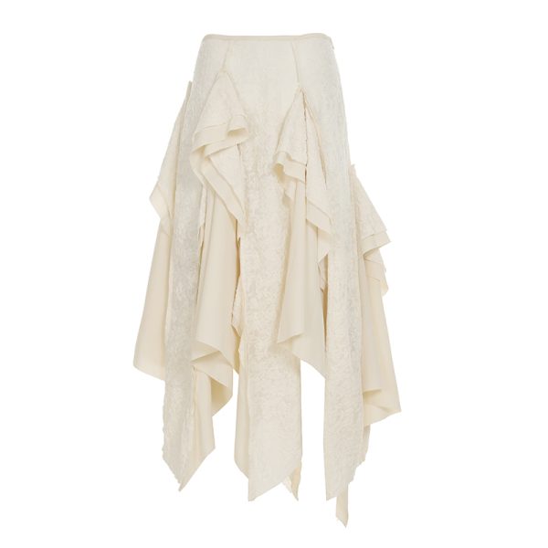 Retro Patchwork Irregular Long Skirt with Ruffles and Jacquard Texture - Women's Draped Half Skirt in Bohemian Style