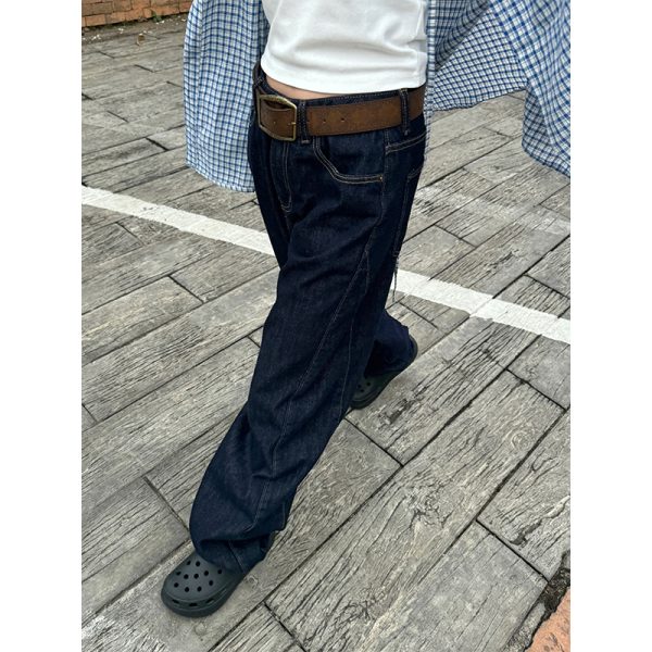 Retro Patchwork Wide-Leg Jeans for Men and Women - Loose Straight Fit, American Street Style, Vintage-Inspired Fashion