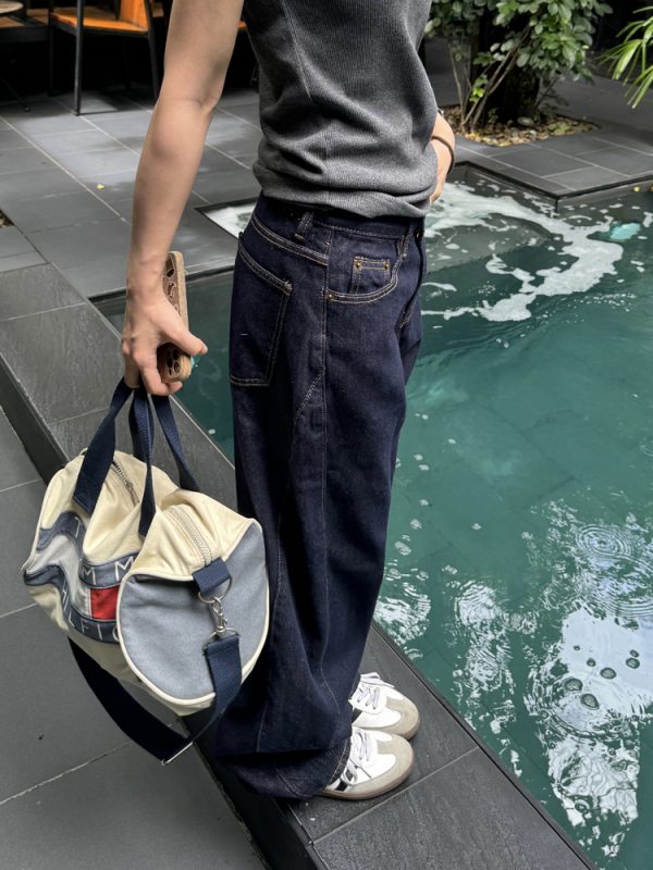 Retro Patchwork Wide-Leg Jeans for Men and Women - Loose Straight Fit, American Street Style, Vintage-Inspired Fashion