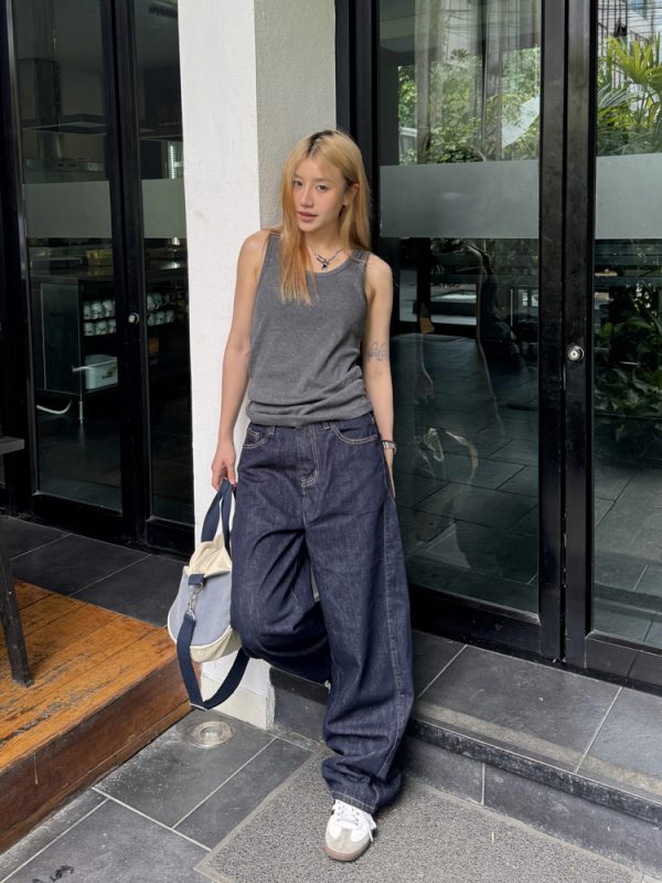 Retro Patchwork Wide-Leg Jeans for Men and Women - Loose Straight Fit, American Street Style, Vintage-Inspired Fashion