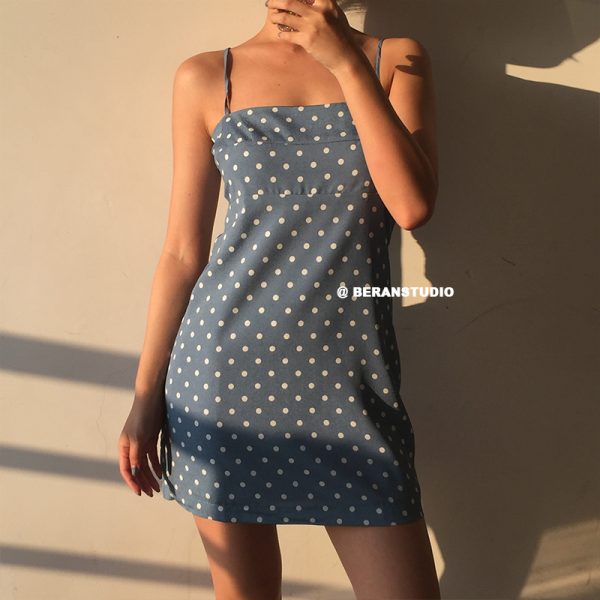 Retro Polka Dot Print Strapless Waist-Cinching Short Camisole Dress - European American Style, Cute Summer Fashion