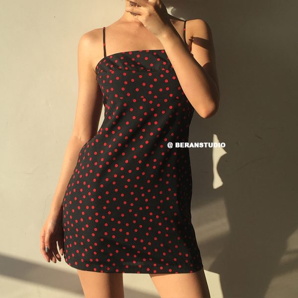 Retro Polka Dot Print Strapless Waist-Cinching Short Camisole Dress - European American Style, Cute Summer Fashion