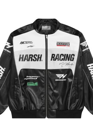 Retro Racing Jacket with Color Block Design - Vintage Inspired 90s Style Outerwear for a Bold Look