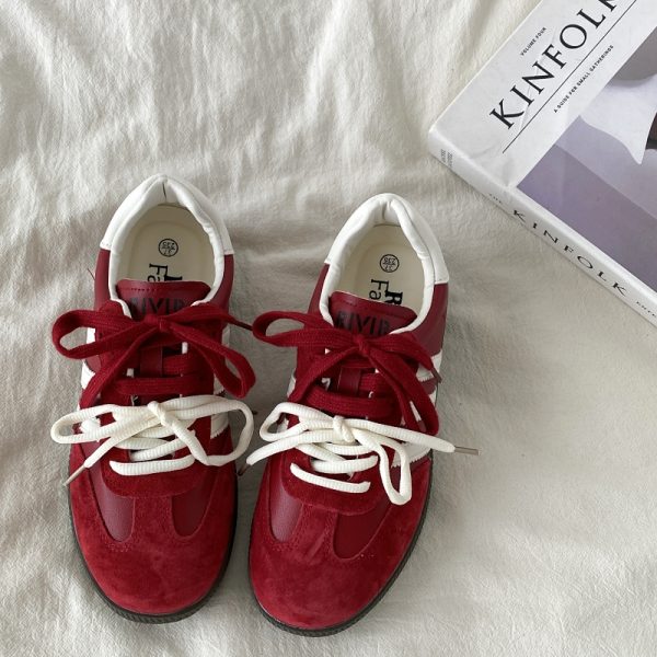 Retro Red Training Shoes for Women - 2025 Spring Versatile Flat Sneakers, Casual Sports Shoes in Y2K Style