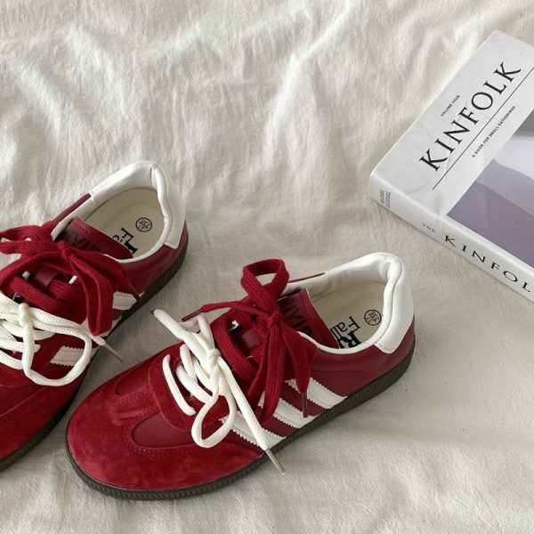 Retro Red Training Shoes for Women - 2025 Spring Versatile Flat Sneakers, Casual Sports Shoes in Y2K Style